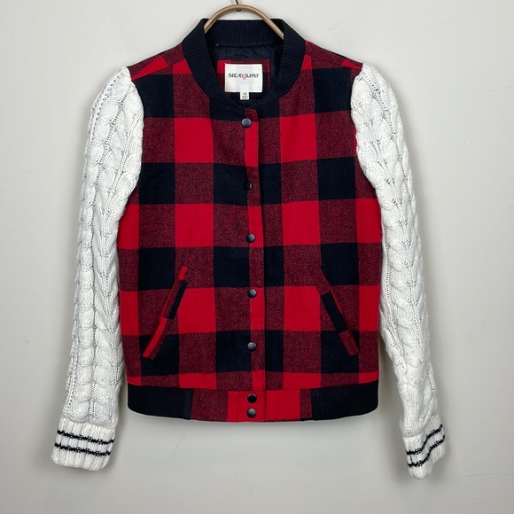Thread & Supply | Buffalo Plaid Jacket with Cable Sweater Sleeves; Size XS - Picture 4 of 17